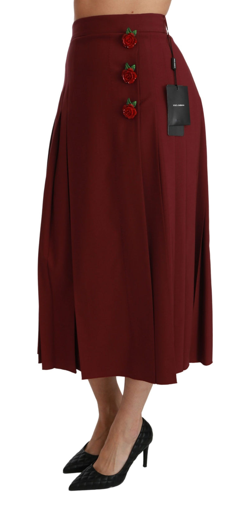 Jupe maxi en laine rouge à taille haute et plis de Dolce &amp; Gabbana