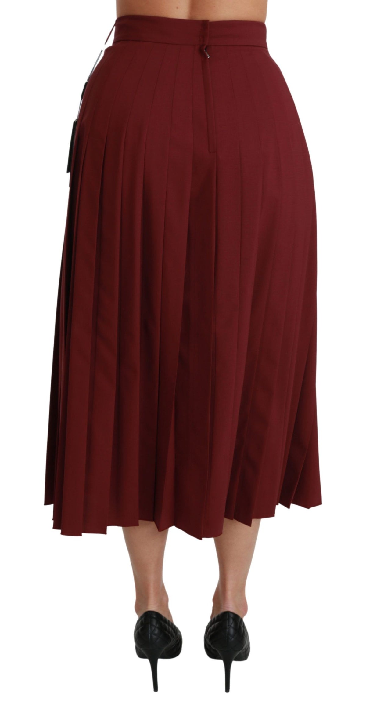 Jupe maxi en laine rouge à taille haute et plis de Dolce &amp; Gabbana