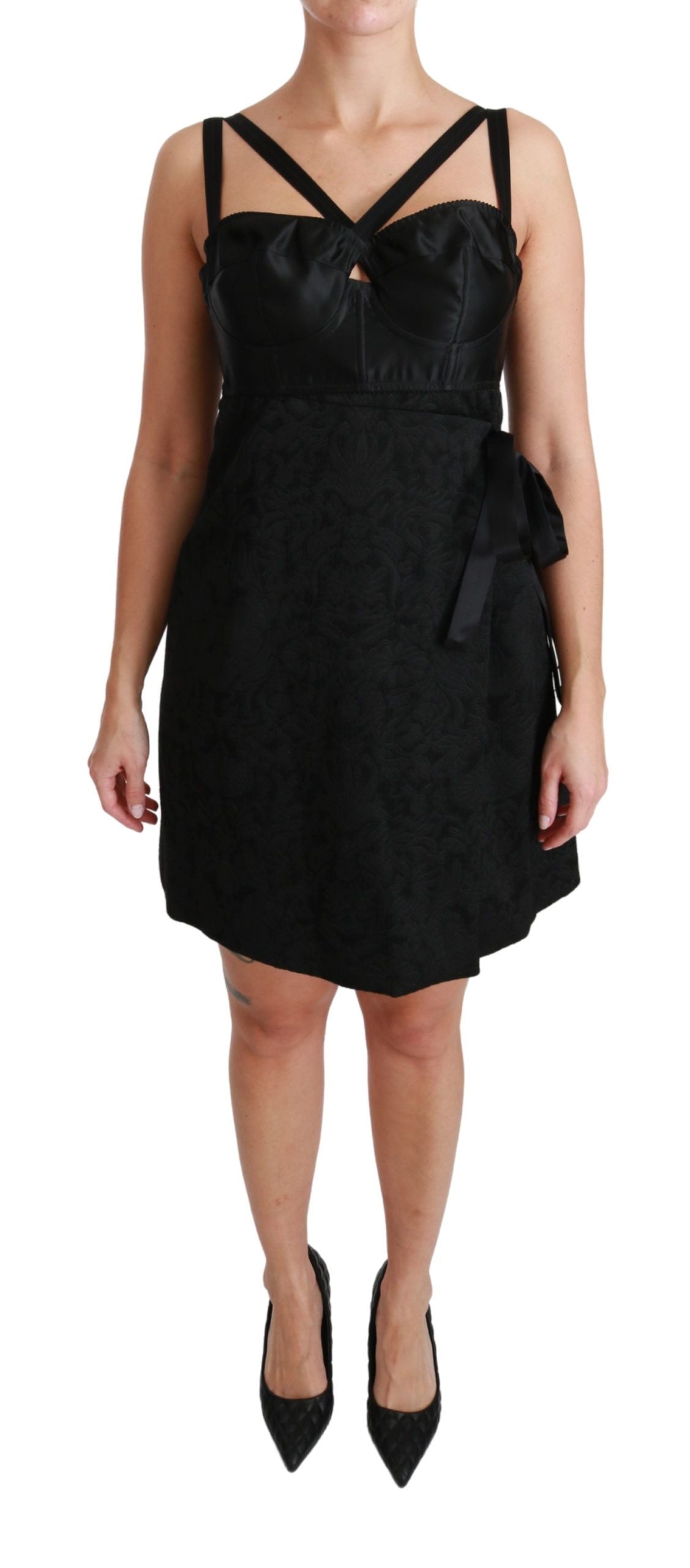 Mini-robe en satin jacquard extensible noir de Dolce &amp; Gabbana