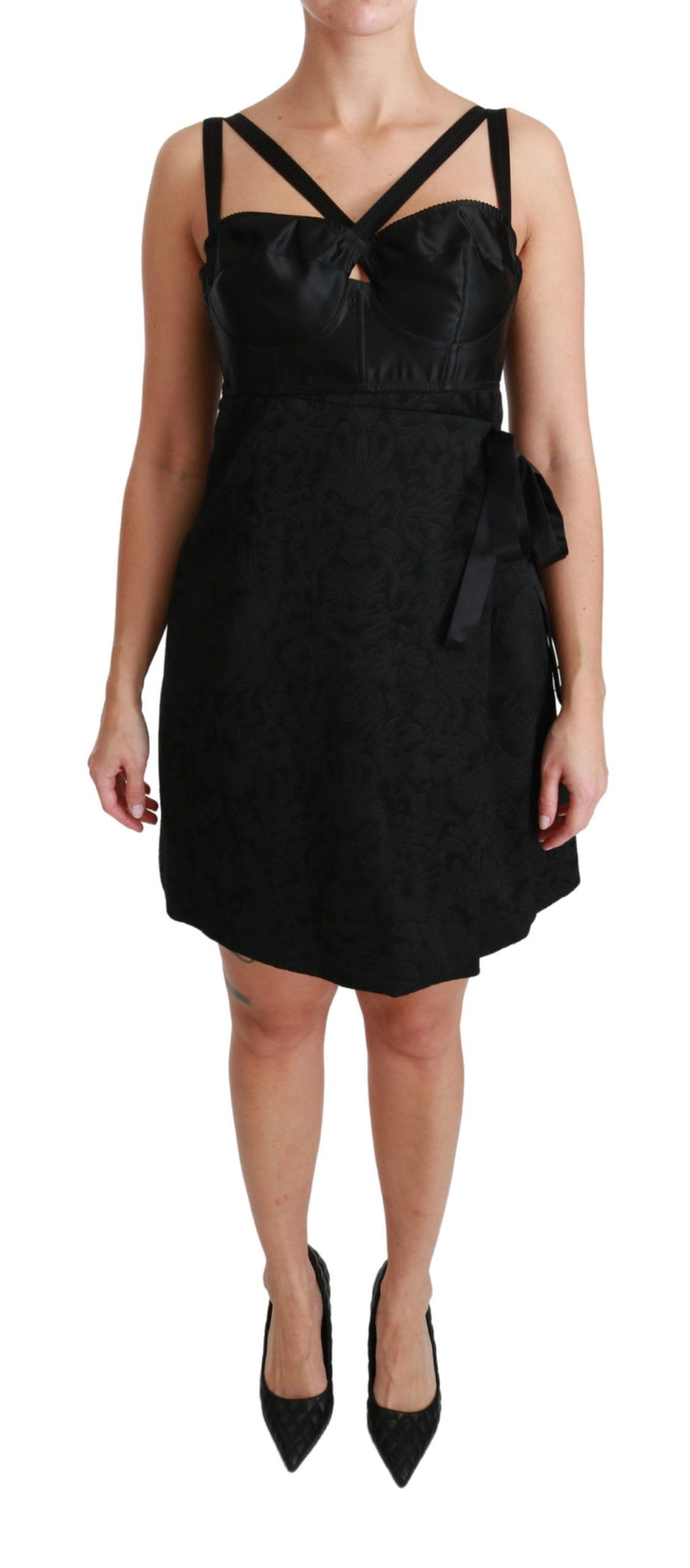 Mini-robe en satin jacquard extensible noir de Dolce &amp; Gabbana