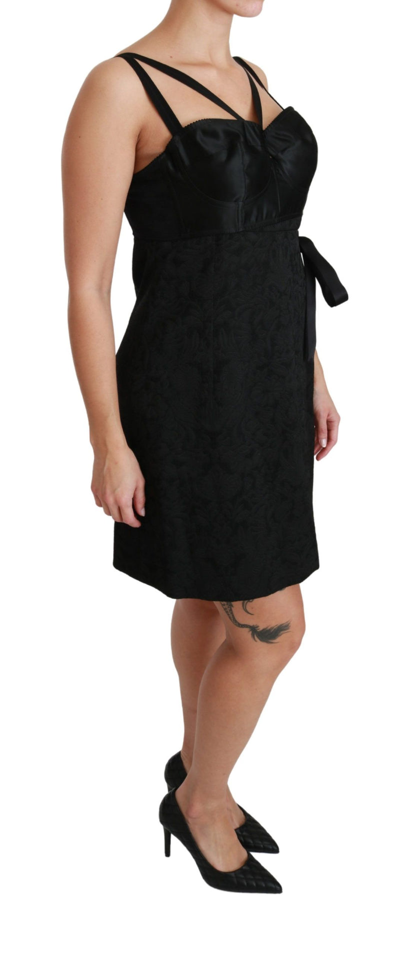 Mini-robe en satin jacquard extensible noir de Dolce &amp; Gabbana