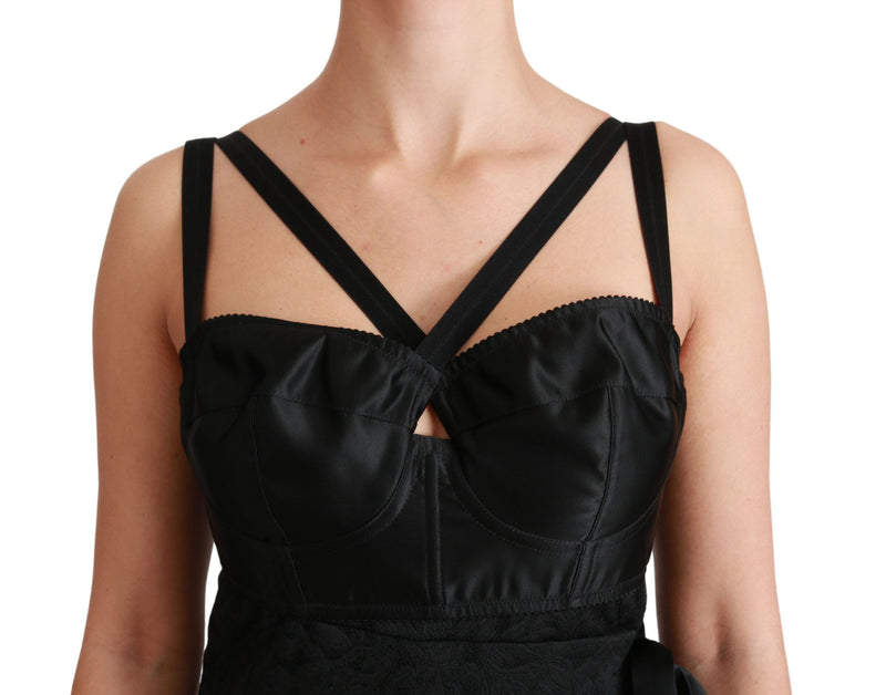 Mini-robe en satin jacquard extensible noir de Dolce &amp; Gabbana