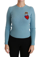 Pull en laine bleu avec motif cœur et inscription "Queen" de Dolce &amp; Gabbana