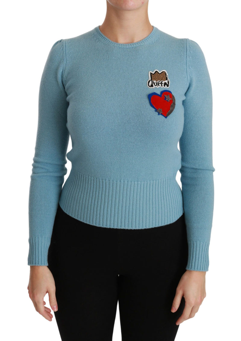 Pull en laine bleu avec motif cœur et inscription "Queen" de Dolce &amp; Gabbana