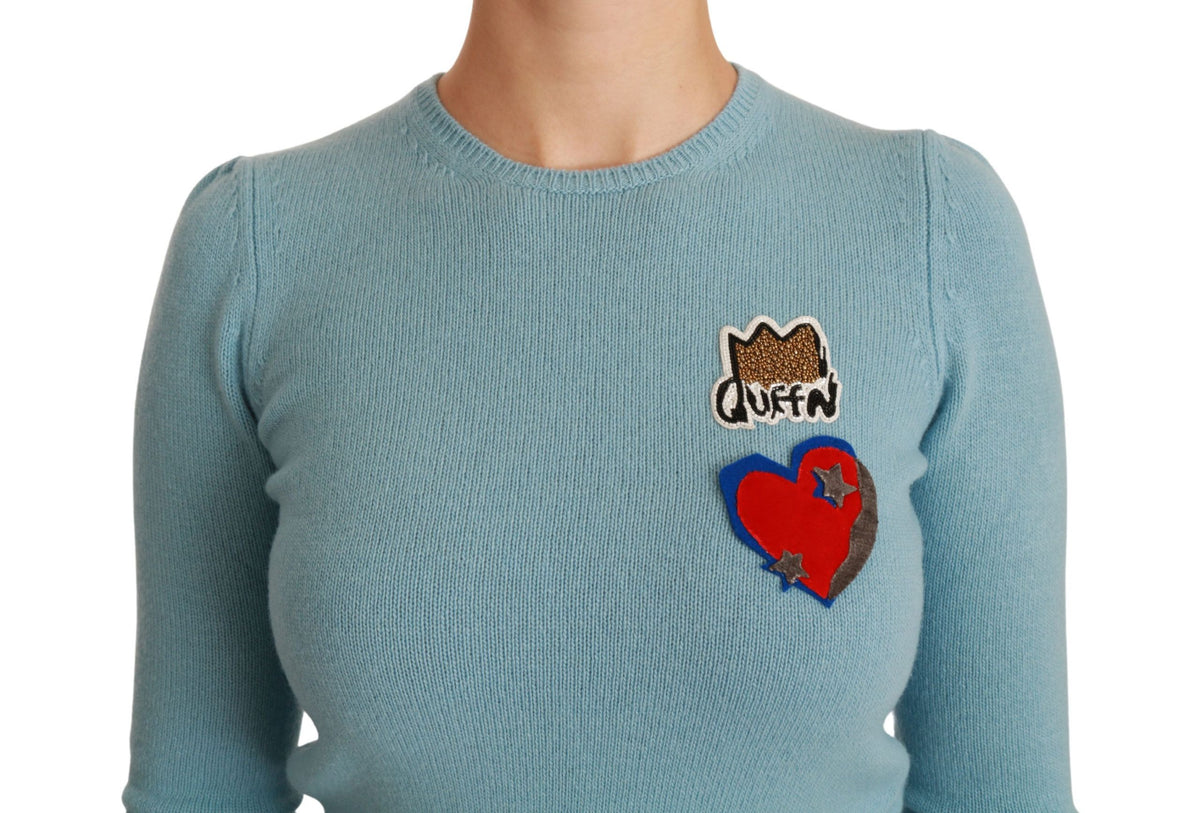 Pull en laine bleu avec motif cœur et inscription "Queen" de Dolce &amp; Gabbana