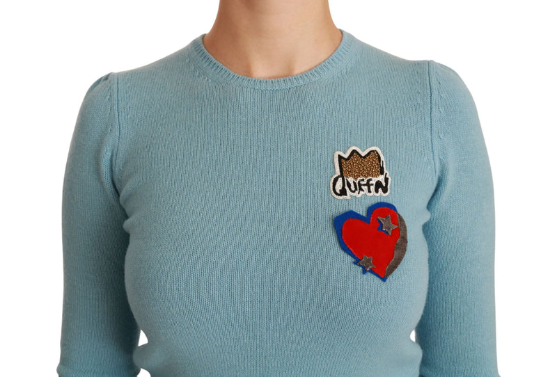 Pull en laine bleu avec motif cœur et inscription "Queen" de Dolce &amp; Gabbana