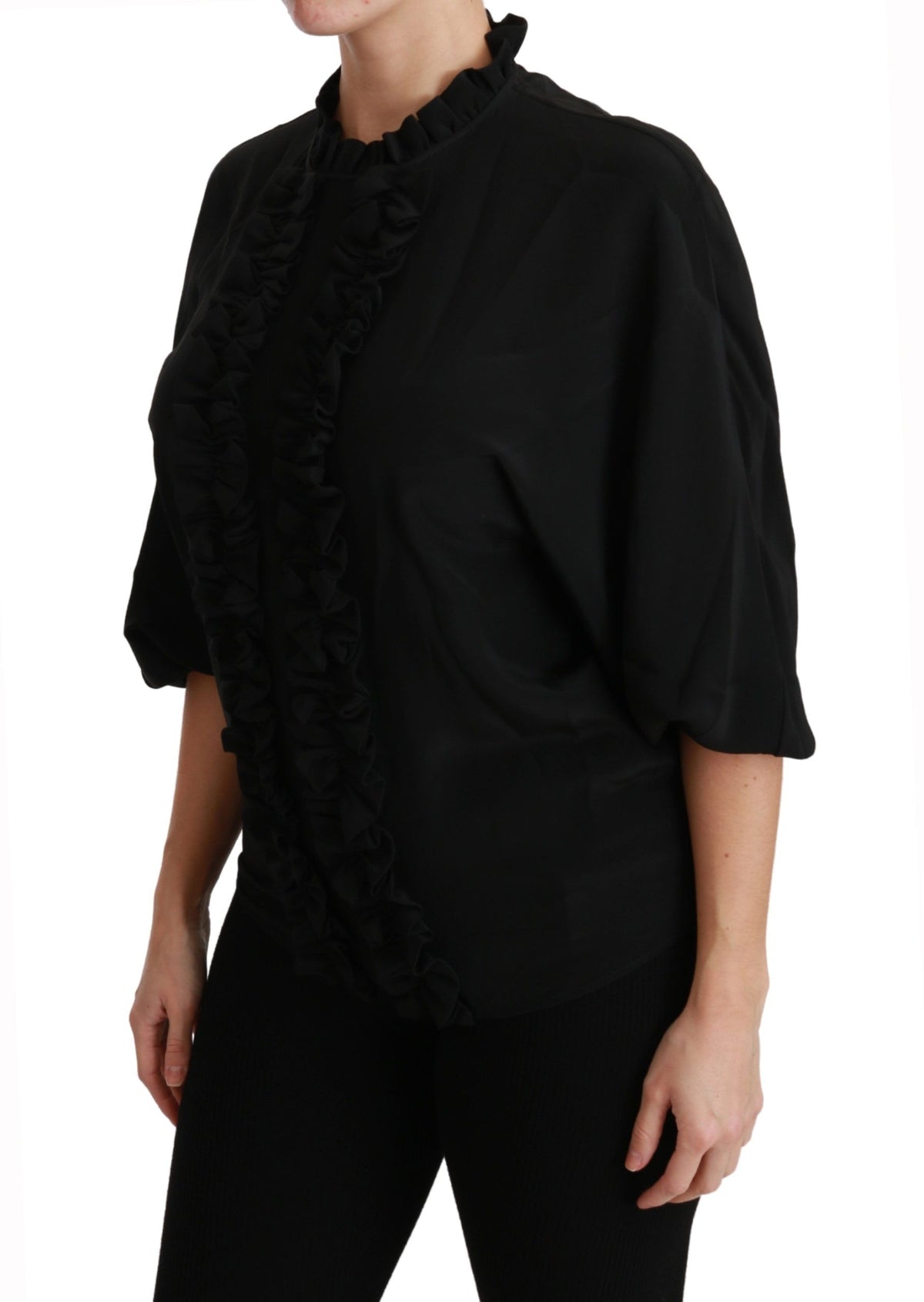 Chemise en soie noire à volants, Dolce &amp; Gabbana