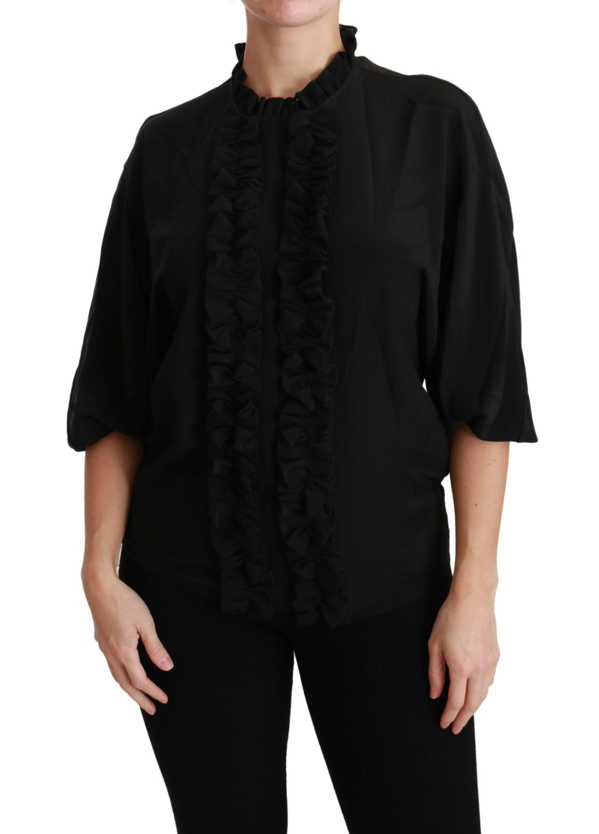 Chemise en soie noire à volants, Dolce &amp; Gabbana