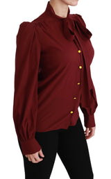 Chemise à manches longues, chemisier en soie, haut rouge bordeaux de Dolce &amp; Gabbana