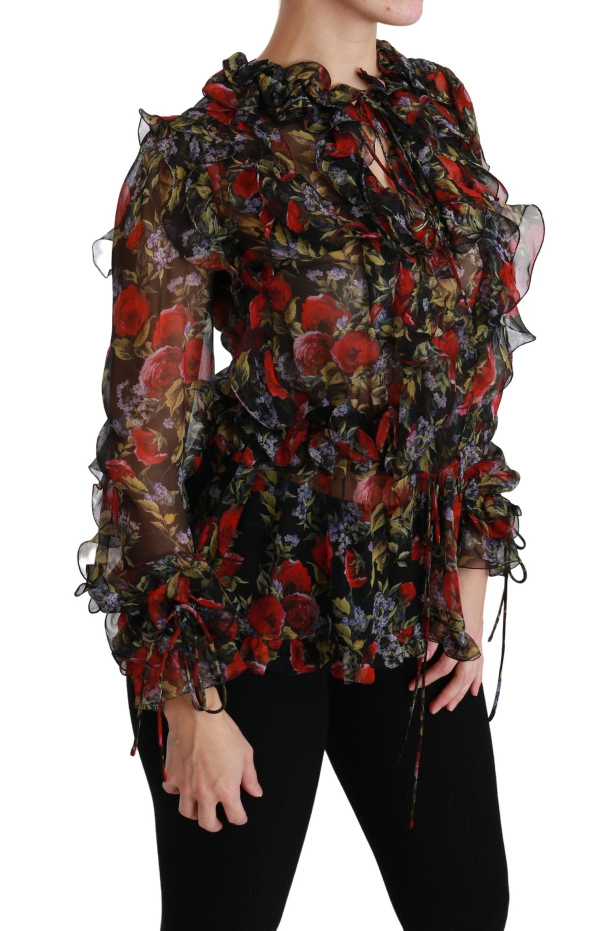 Blouse en soie Dolce &amp; Gabbana noire à motifs de roses
