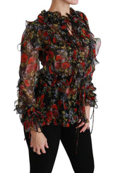Blouse en soie Dolce &amp; Gabbana noire à motifs de roses
