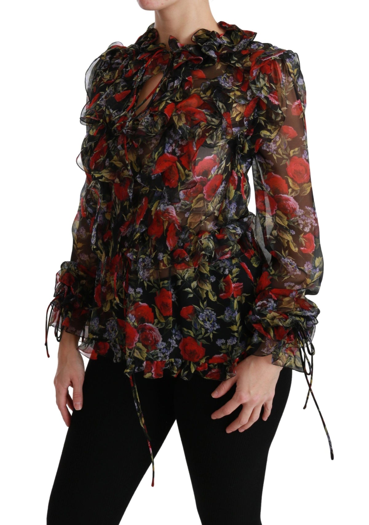 Blouse en soie Dolce &amp; Gabbana noire à motifs de roses