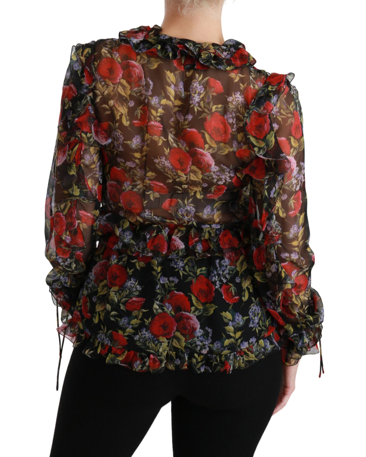 Blouse en soie Dolce &amp; Gabbana noire à motifs de roses