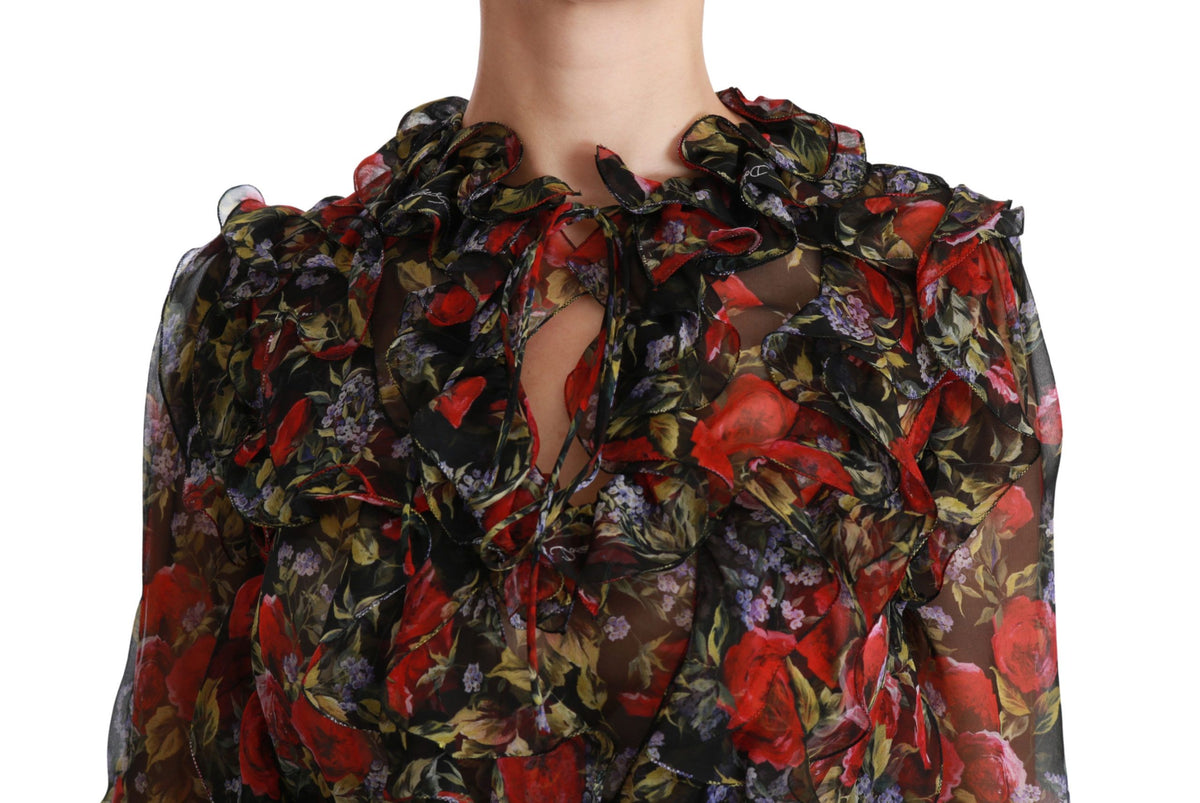 Blouse en soie Dolce &amp; Gabbana noire à motifs de roses