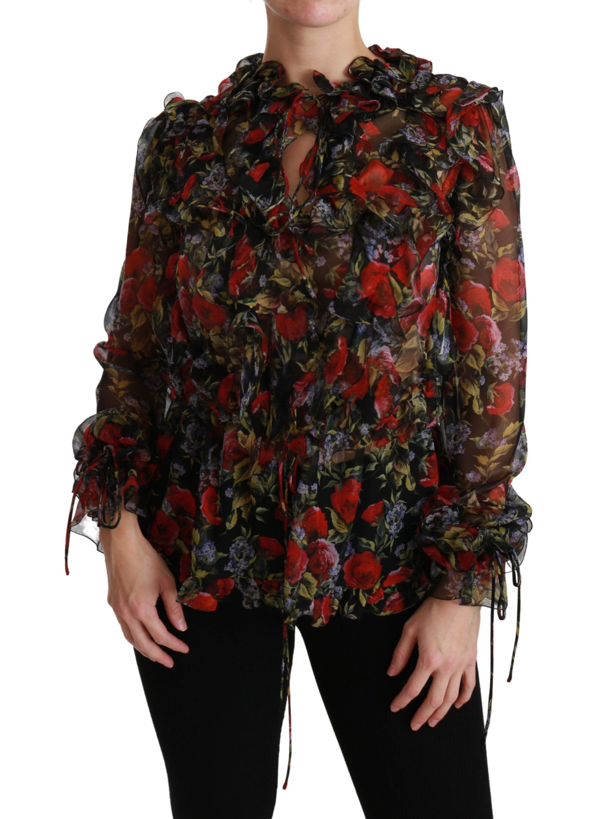 Blouse en soie Dolce &amp; Gabbana noire à motifs de roses