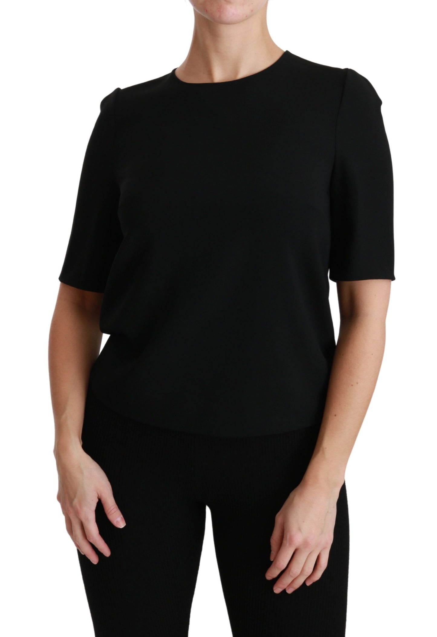 Blouse à manches courtes, décontractée et extensible, noire de Dolce &amp; Gabbana.