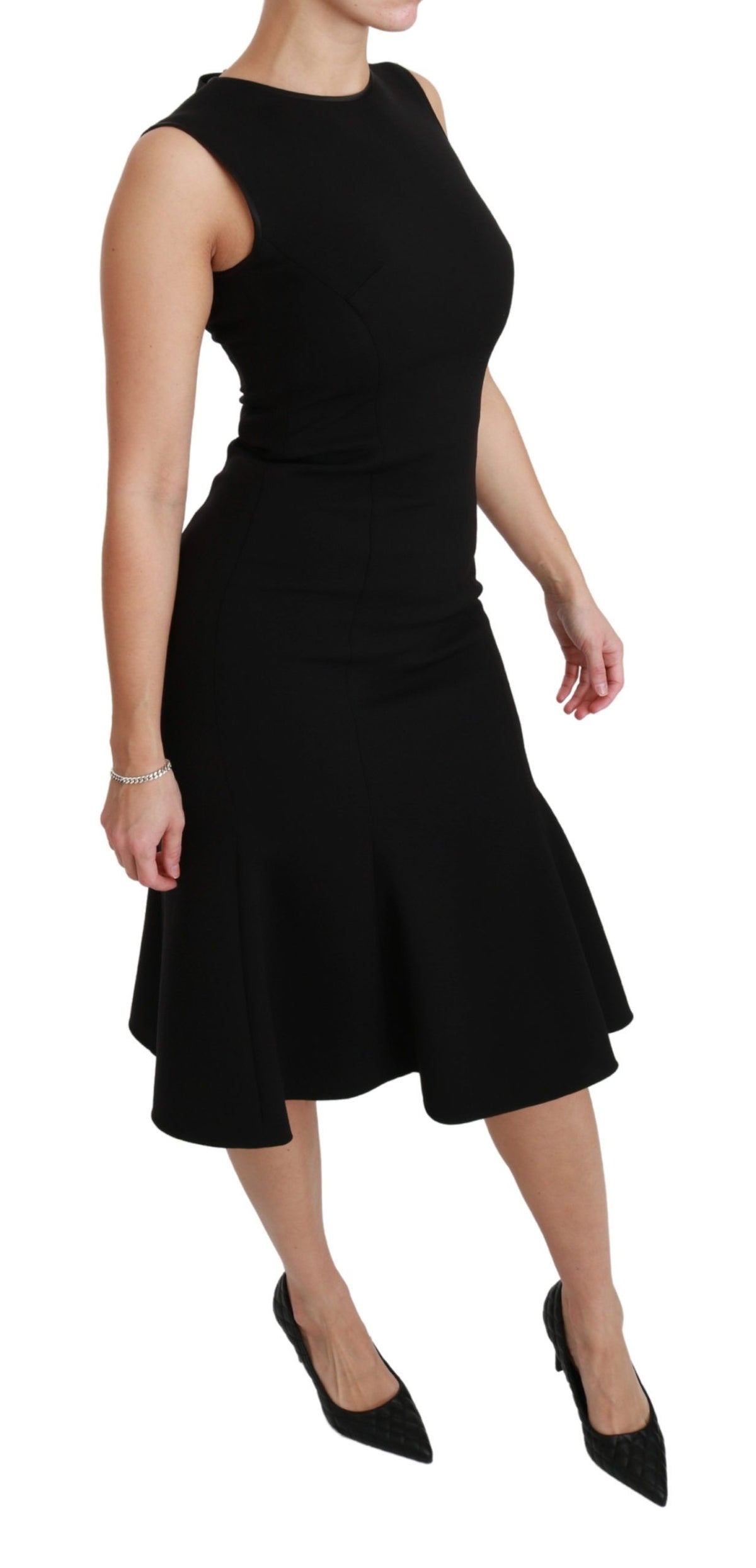 Robe fourreau en laine extensible noire à coupe ajustée et évasée de Dolce &amp; Gabbana