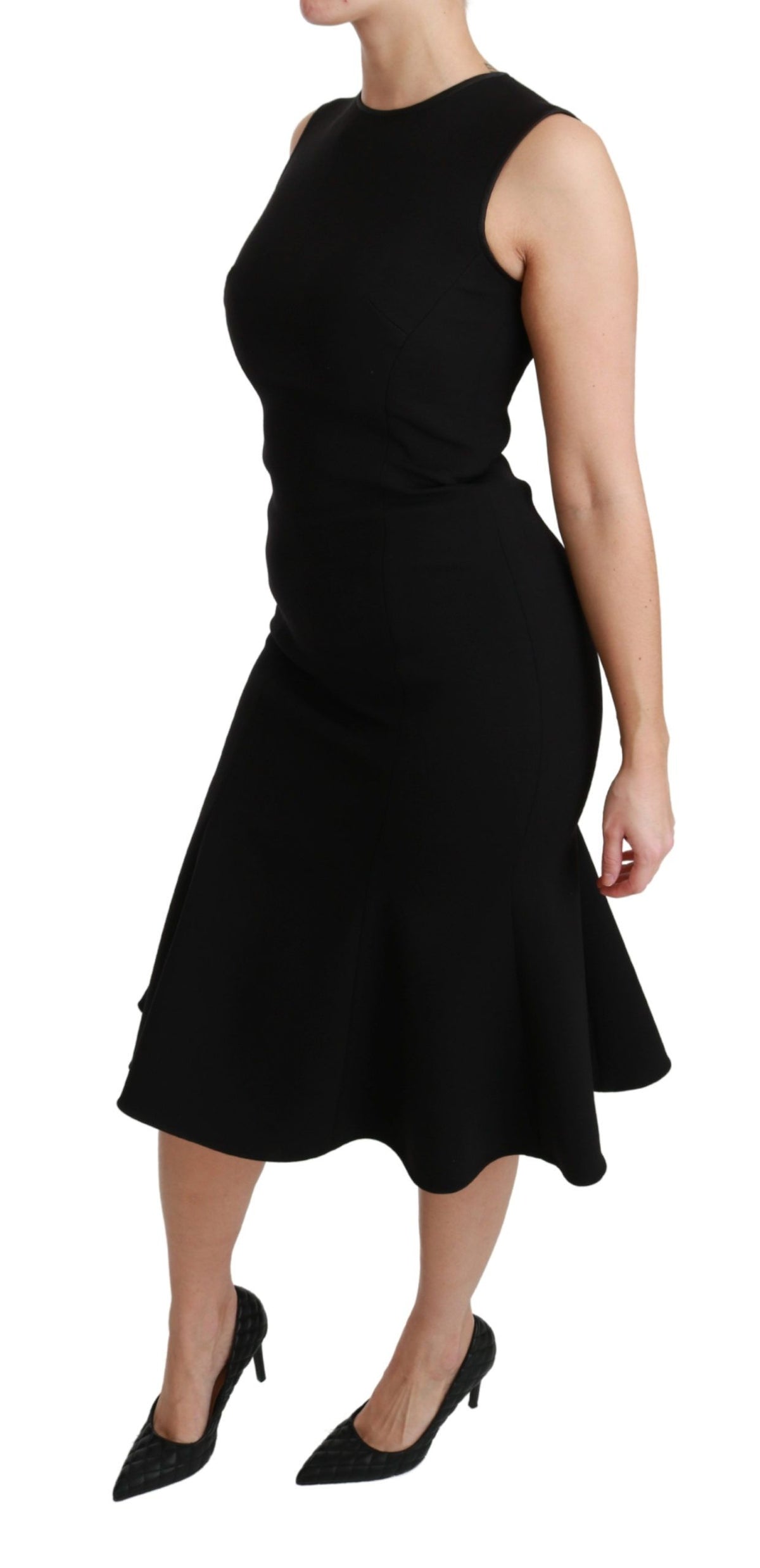 Robe fourreau en laine extensible noire à coupe ajustée et évasée de Dolce &amp; Gabbana