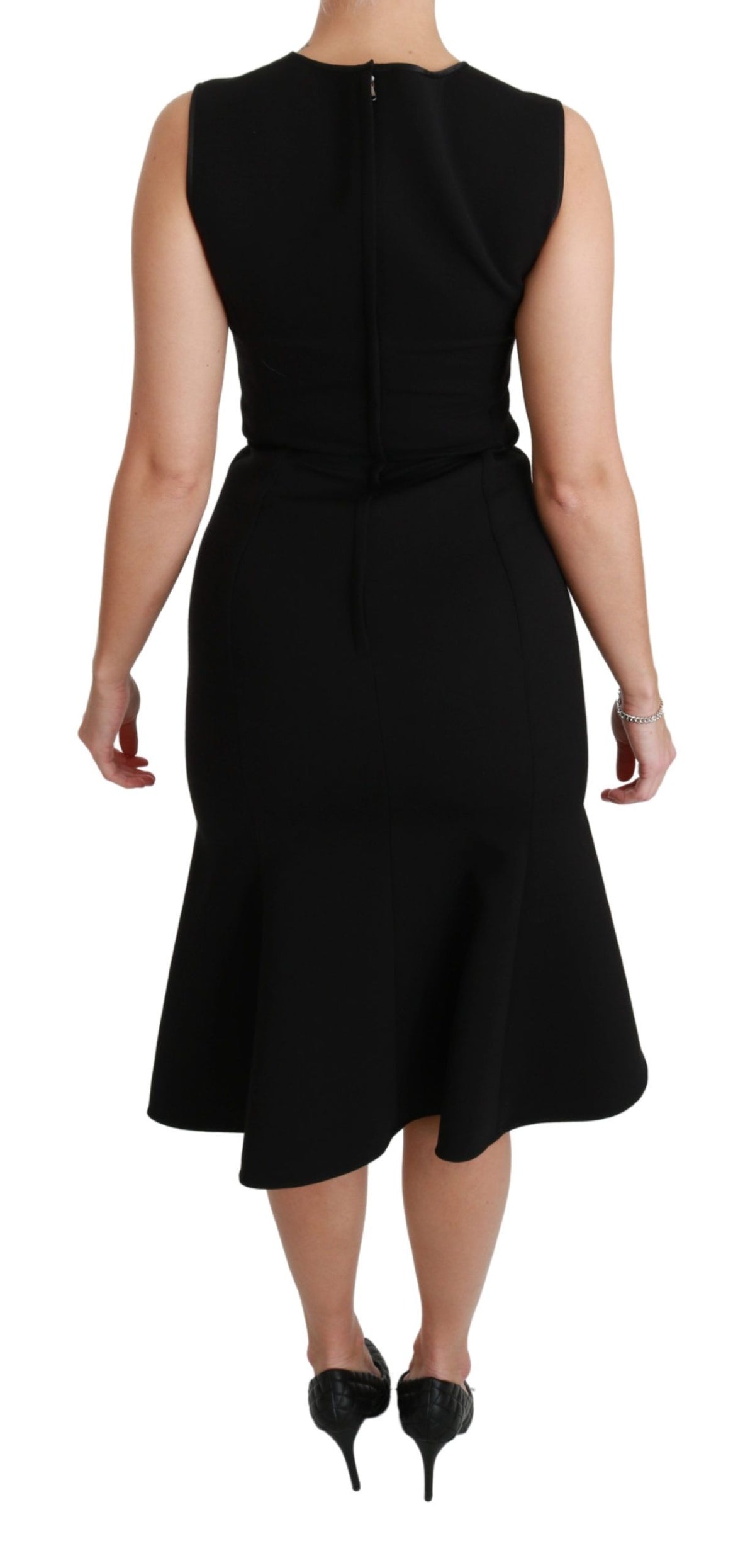 Robe fourreau en laine extensible noire à coupe ajustée et évasée de Dolce &amp; Gabbana
