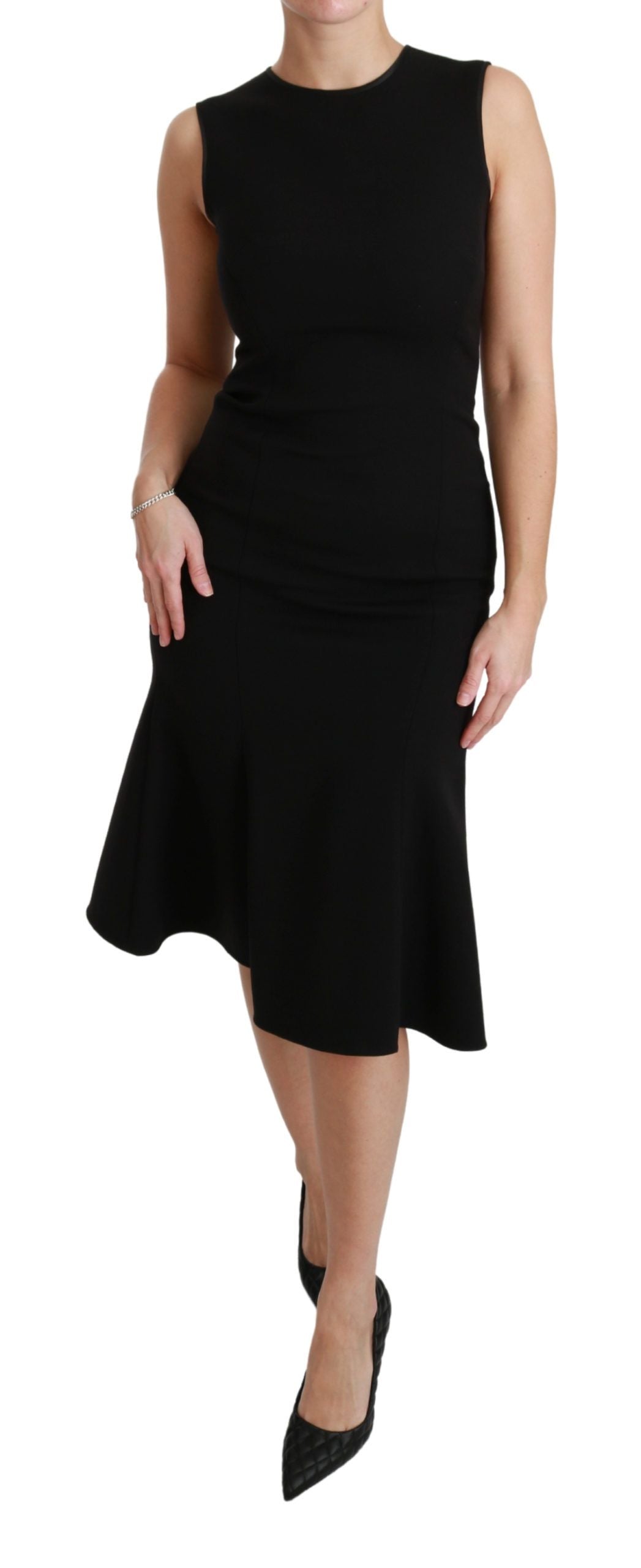 Robe fourreau en laine extensible noire à coupe ajustée et évasée de Dolce &amp; Gabbana