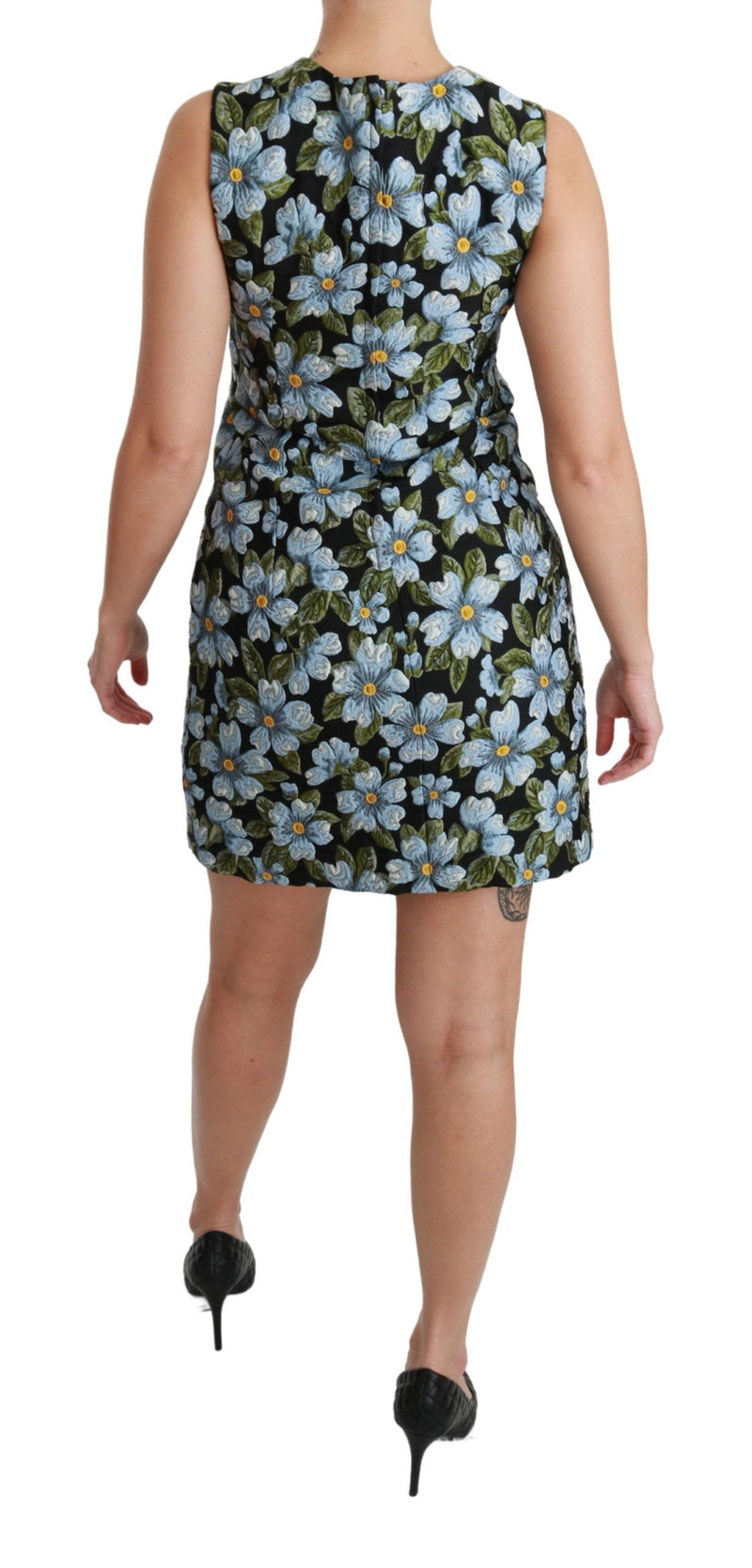Robe chemise en brocart floral bleu de Dolce &amp; Gabbana