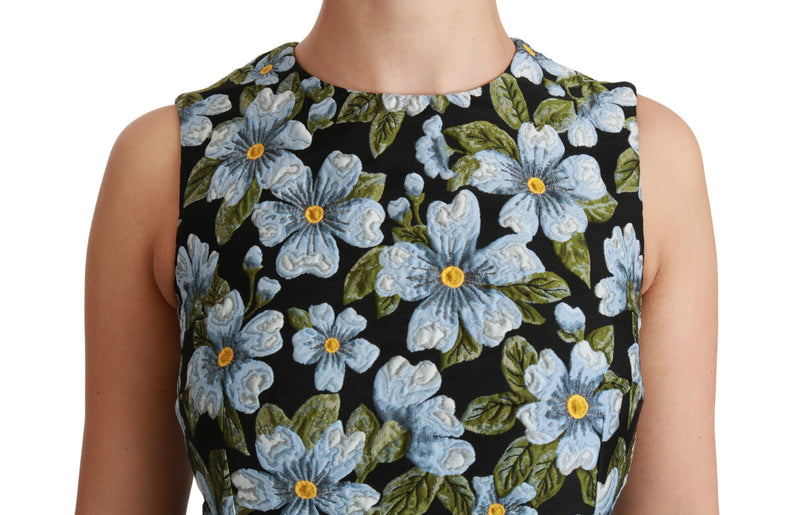 Robe chemise en brocart floral bleu de Dolce &amp; Gabbana