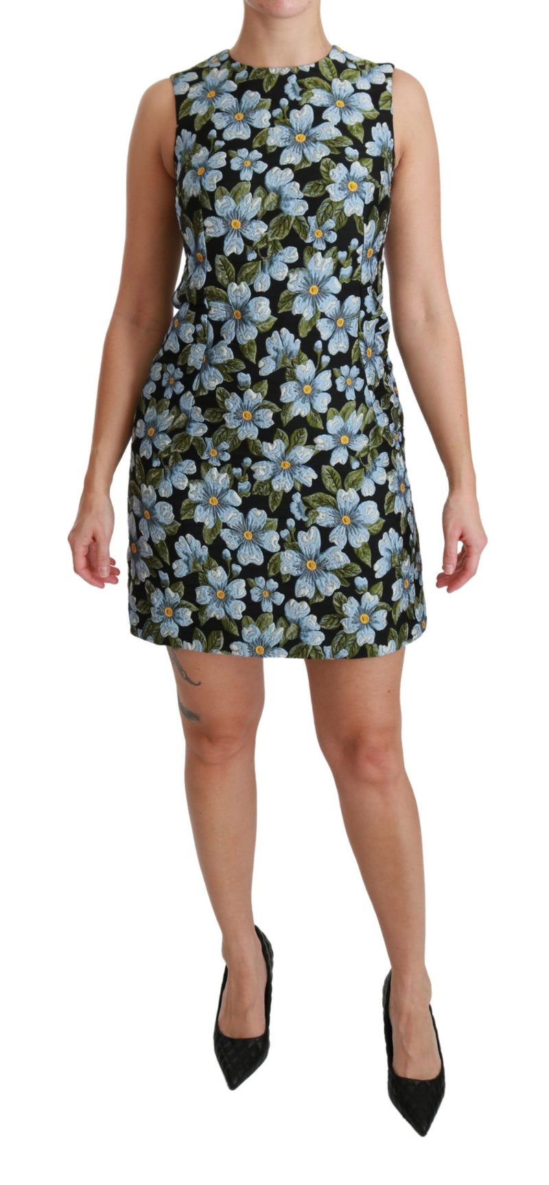 Robe chemise en brocart floral bleu de Dolce &amp; Gabbana