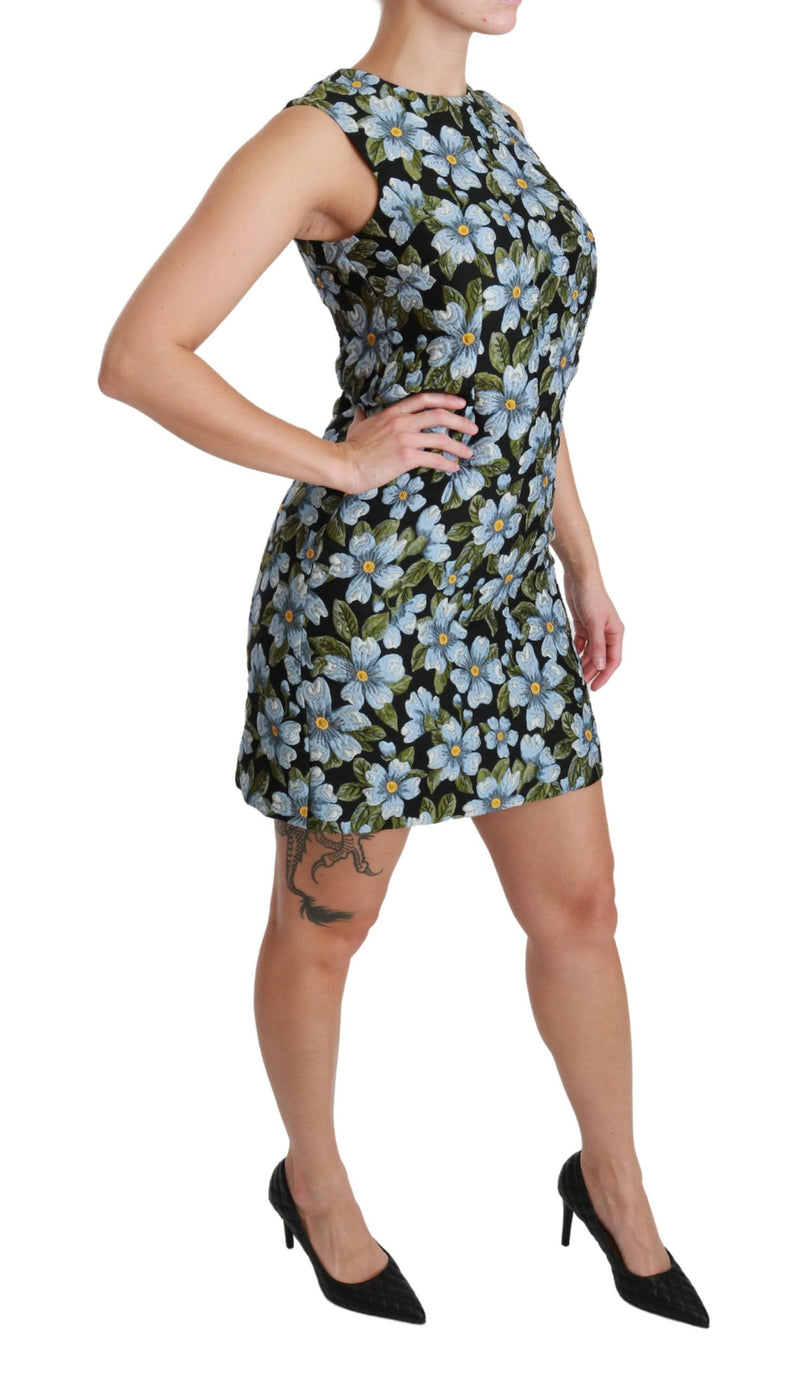 Robe chemise en brocart floral bleu de Dolce &amp; Gabbana