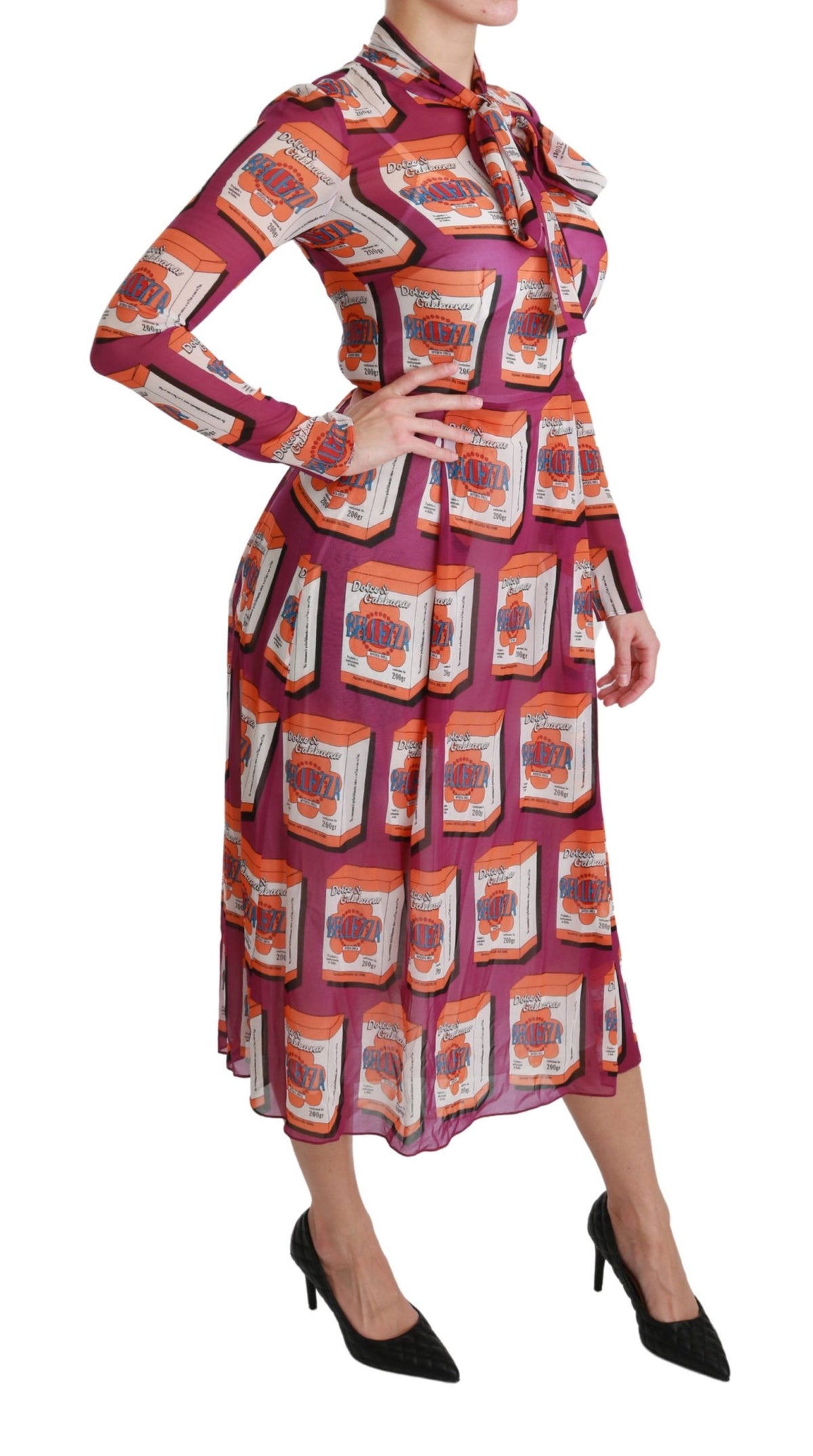 Robe longue violette en soie, style Bellezza, à ligne A de Dolce &amp; Gabbana