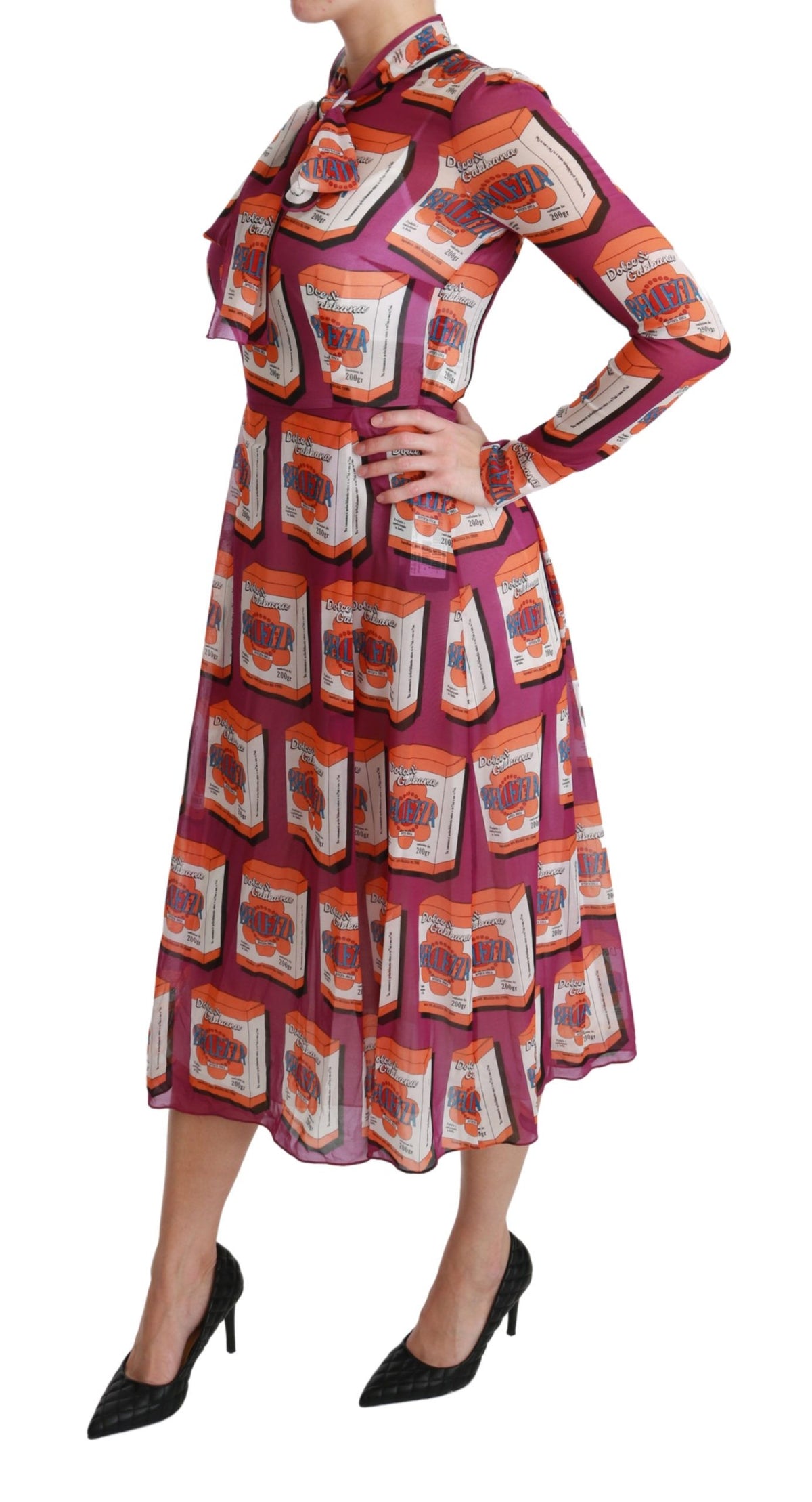 Robe longue violette en soie, style Bellezza, à ligne A de Dolce &amp; Gabbana
