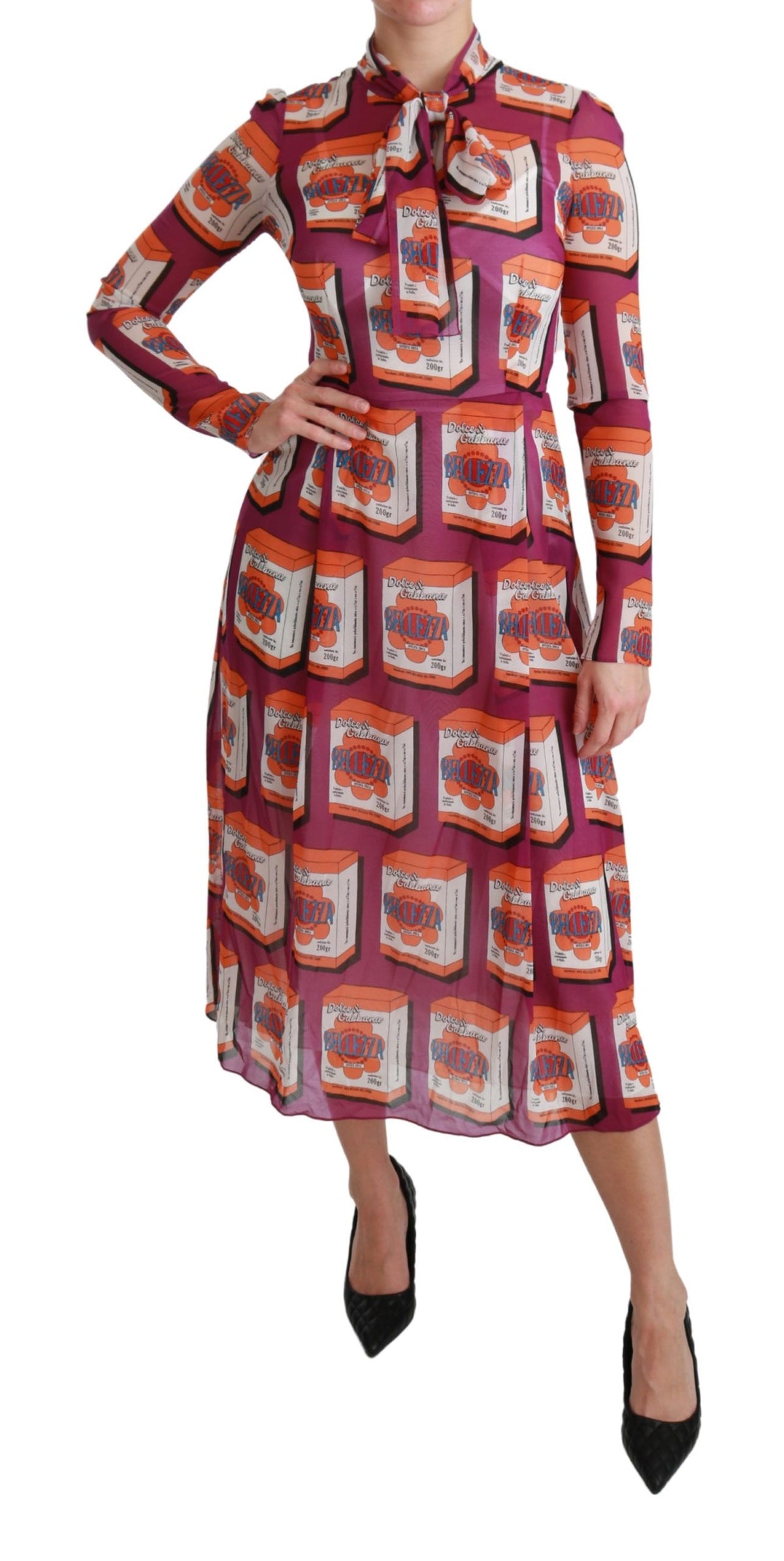 Robe longue violette en soie, style Bellezza, à ligne A de Dolce &amp; Gabbana