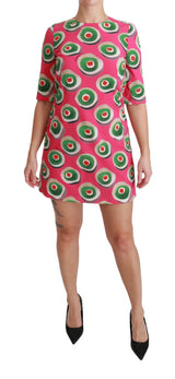 Robe trapèze en soie rose à motif Cup Cake de Dolce &amp; Gabbana