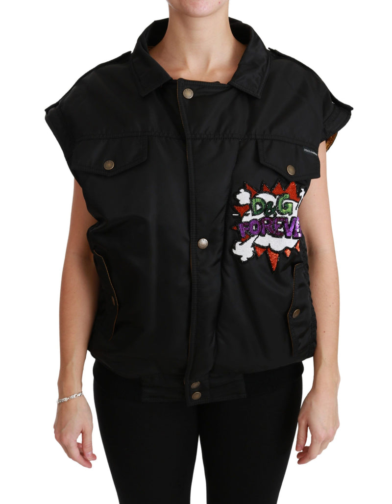 Bomber Jacket Noir à Couronne et Strass de Dolce &amp; Gabbana