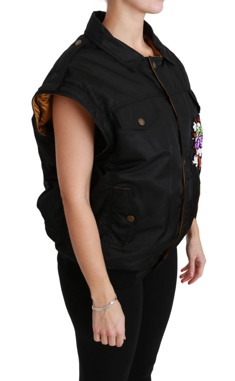 Bomber Jacket Noir à Couronne et Strass de Dolce &amp; Gabbana