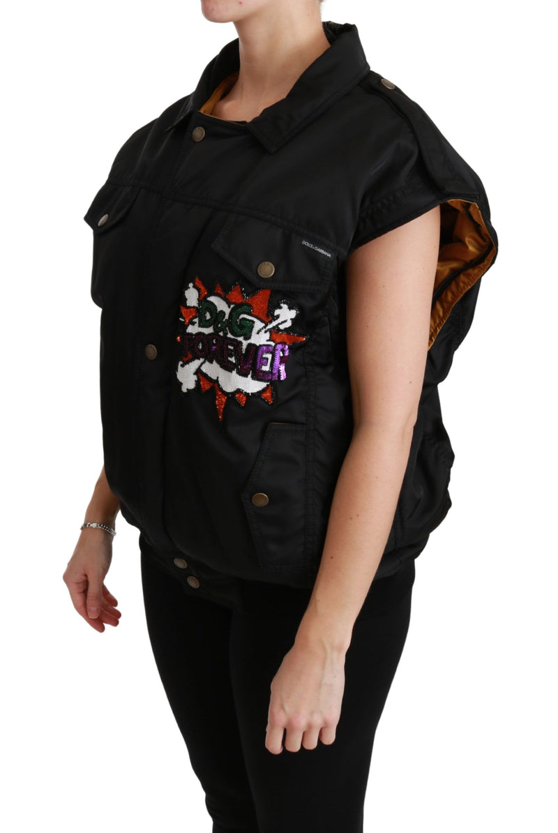 Bomber Jacket Noir à Couronne et Strass de Dolce &amp; Gabbana