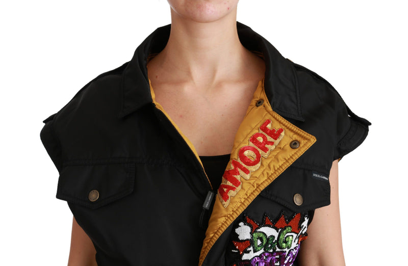 Bomber Jacket Noir à Couronne et Strass de Dolce &amp; Gabbana