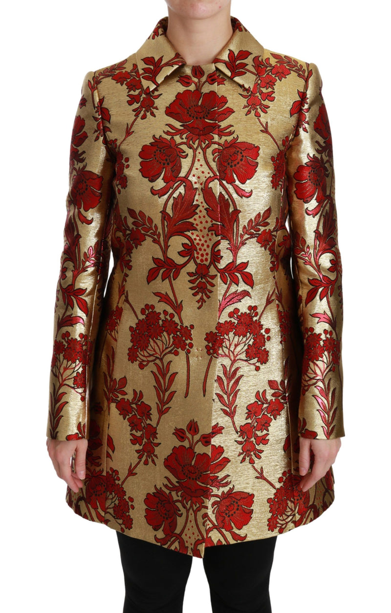 Manteau cape Dolce &amp; Gabbana en brocart floral rouge et or