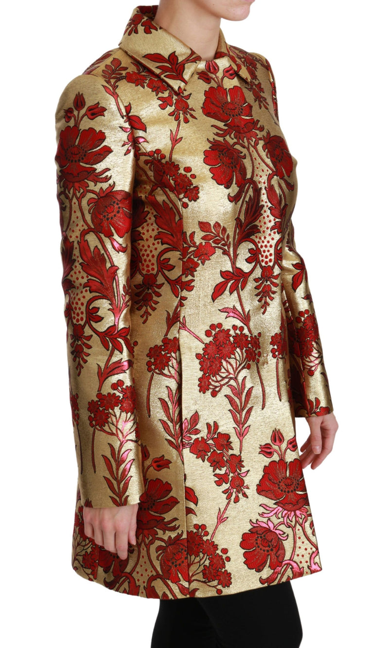 Manteau cape Dolce &amp; Gabbana en brocart floral rouge et or