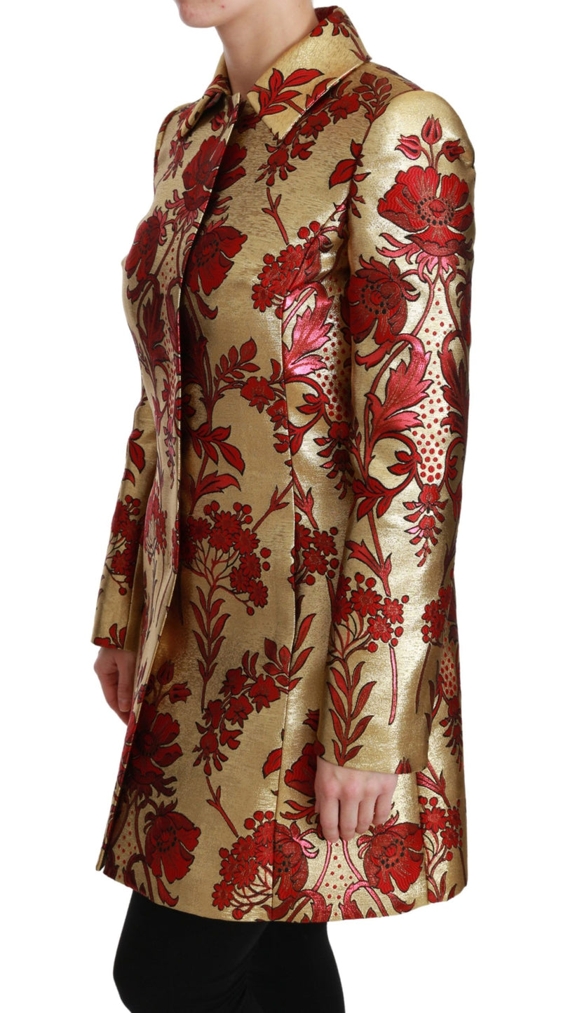 Manteau cape Dolce &amp; Gabbana en brocart floral rouge et or