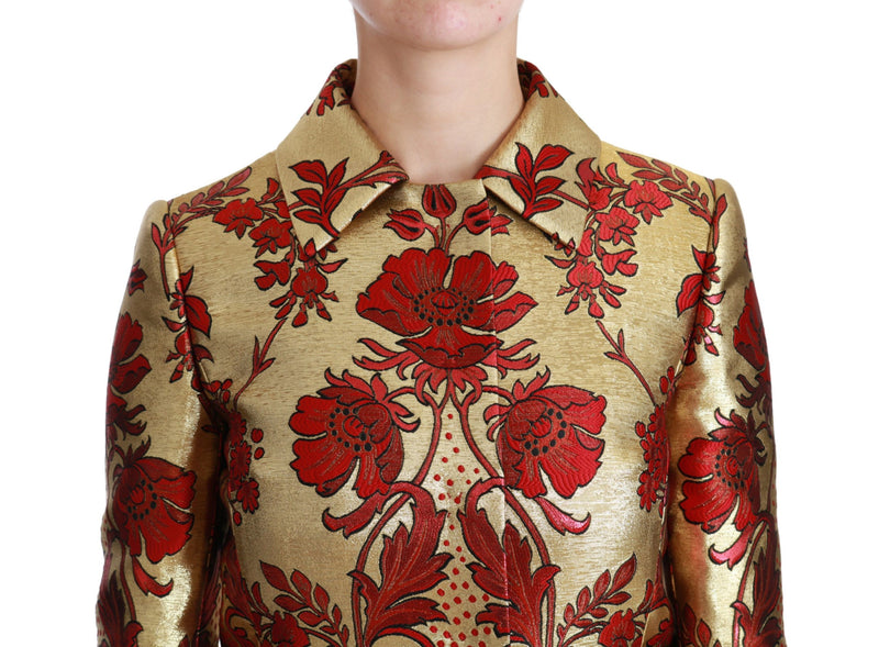 Manteau cape Dolce &amp; Gabbana en brocart floral rouge et or