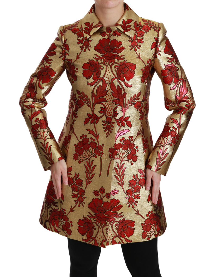 Manteau cape Dolce &amp; Gabbana en brocart floral rouge et or