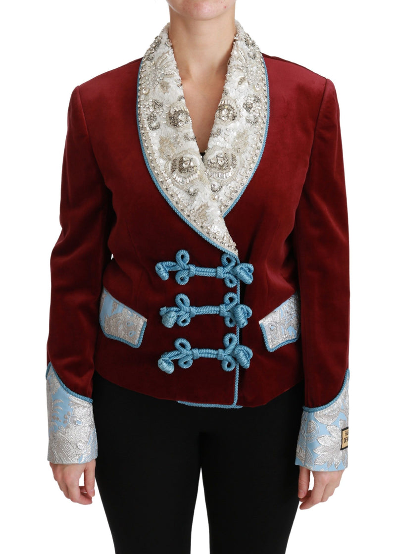 Veste blazer Dolce &amp; Gabbana en velours rouge et cristaux baroques