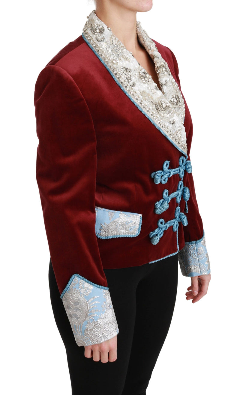 Veste blazer Dolce &amp; Gabbana en velours rouge et cristaux baroques