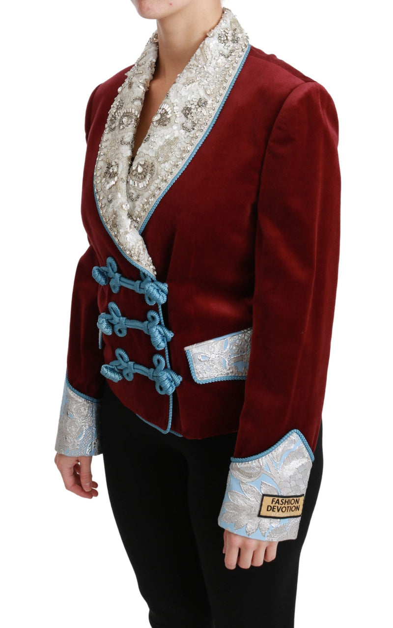 Veste blazer Dolce &amp; Gabbana en velours rouge et cristaux baroques