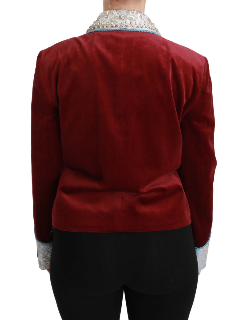 Veste blazer Dolce &amp; Gabbana en velours rouge et cristaux baroques