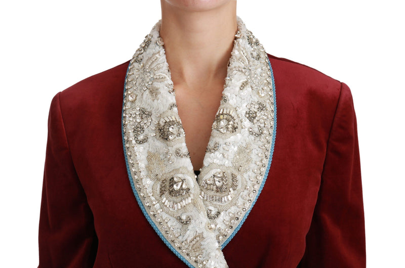 Veste blazer Dolce &amp; Gabbana en velours rouge et cristaux baroques