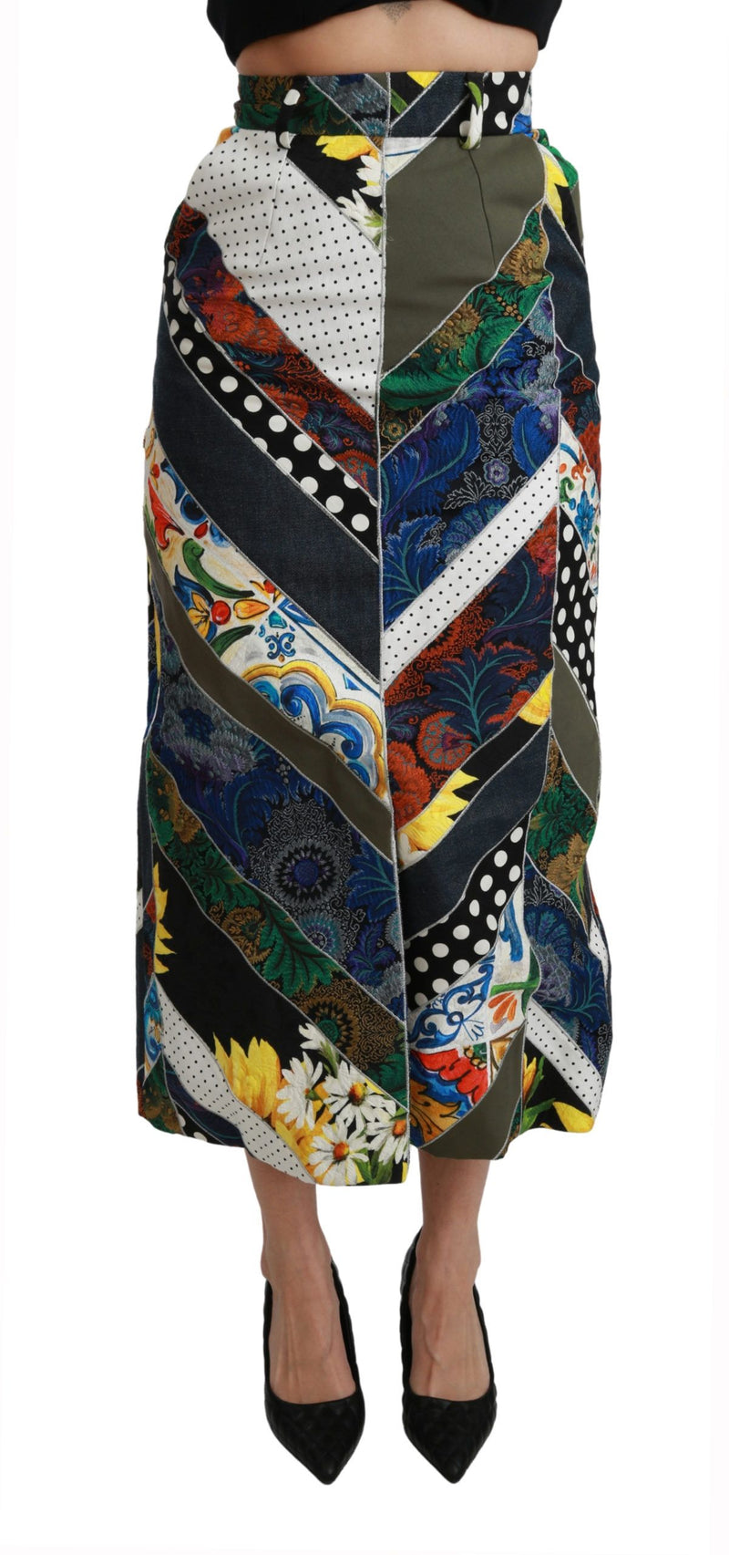 Jupe longue Dolce &amp; Gabbana multicolore en soie à motif géométrique taille haute