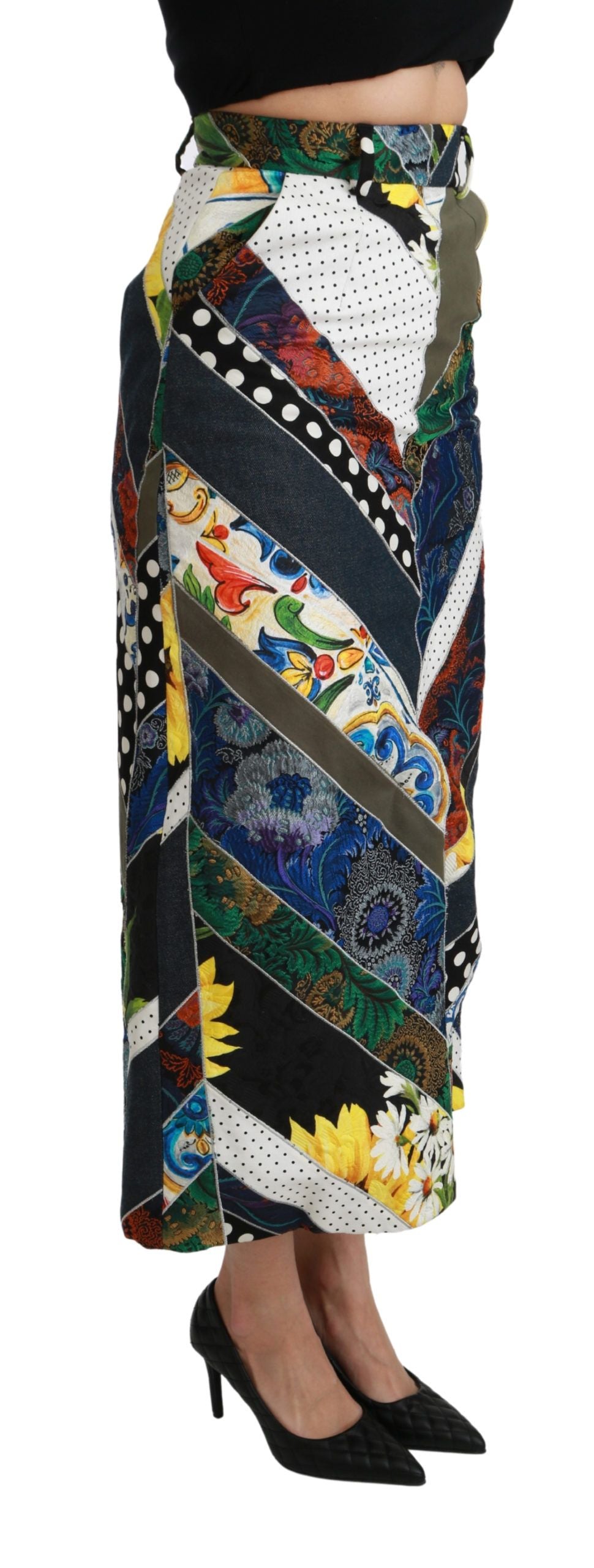 Jupe longue Dolce &amp; Gabbana multicolore en soie à motif géométrique taille haute