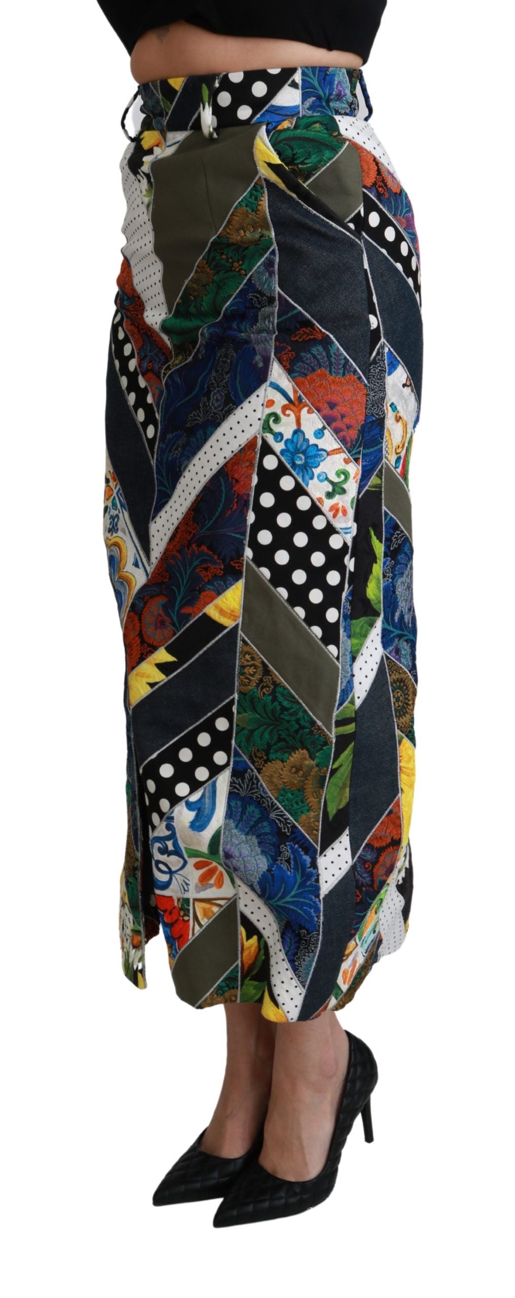 Jupe longue Dolce &amp; Gabbana multicolore en soie à motif géométrique taille haute