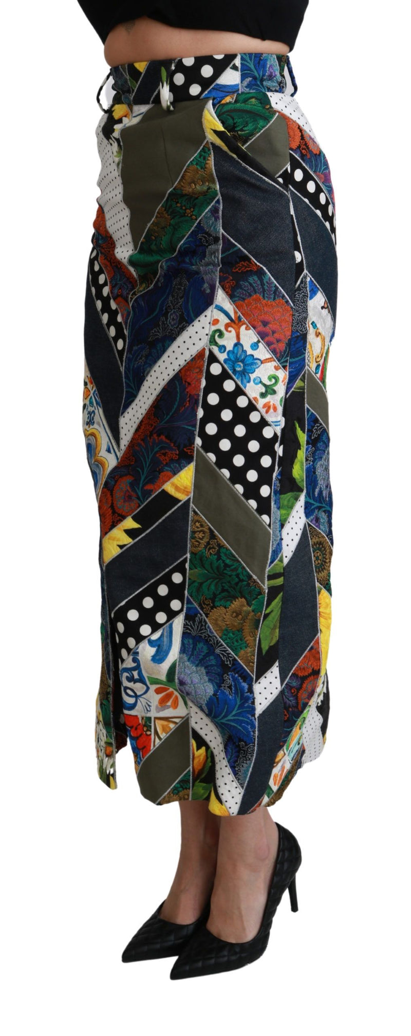 Jupe longue Dolce &amp; Gabbana multicolore en soie à motif géométrique taille haute